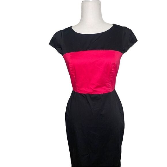 French Connection Fuchsia and Black Color Block Fitted Dress - Picture 4 of 7